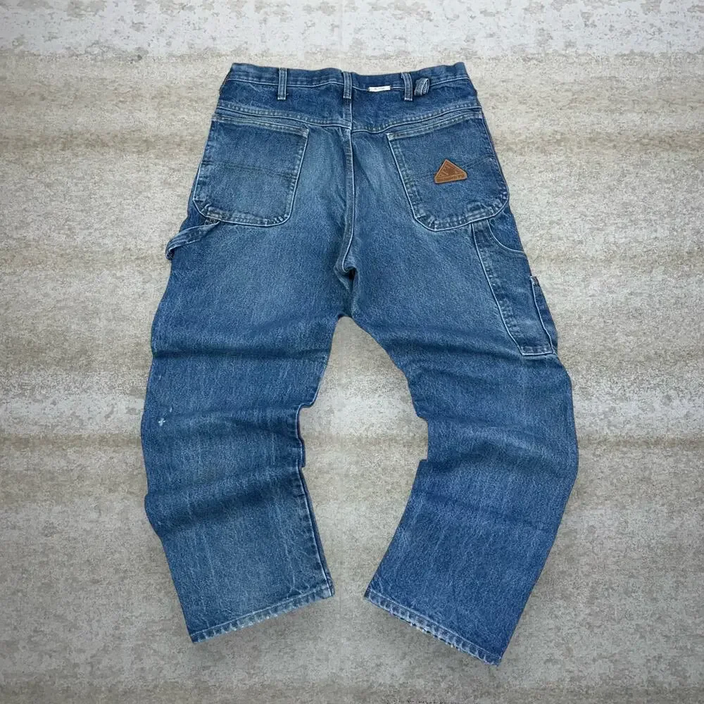 Bulwark Carpenter Jeans Fire Resistant Medium Wash Work Wear Denim Leather Logo